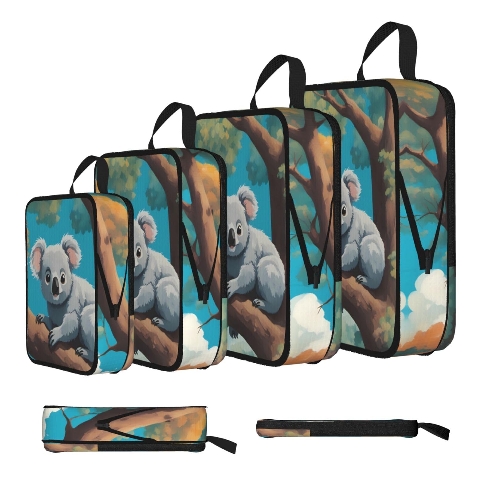 Sxzvvbn Black Cute Happy Koala Compression Packing Cubes 4 Piece Set