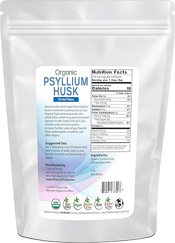 Miniatura 9 de Z Natural Foods Copos de cáscara de psyllium entera orgánica, un suplemento de fibra natural, mézclalo en batidos, jugos, sin OMG, vegano, sin