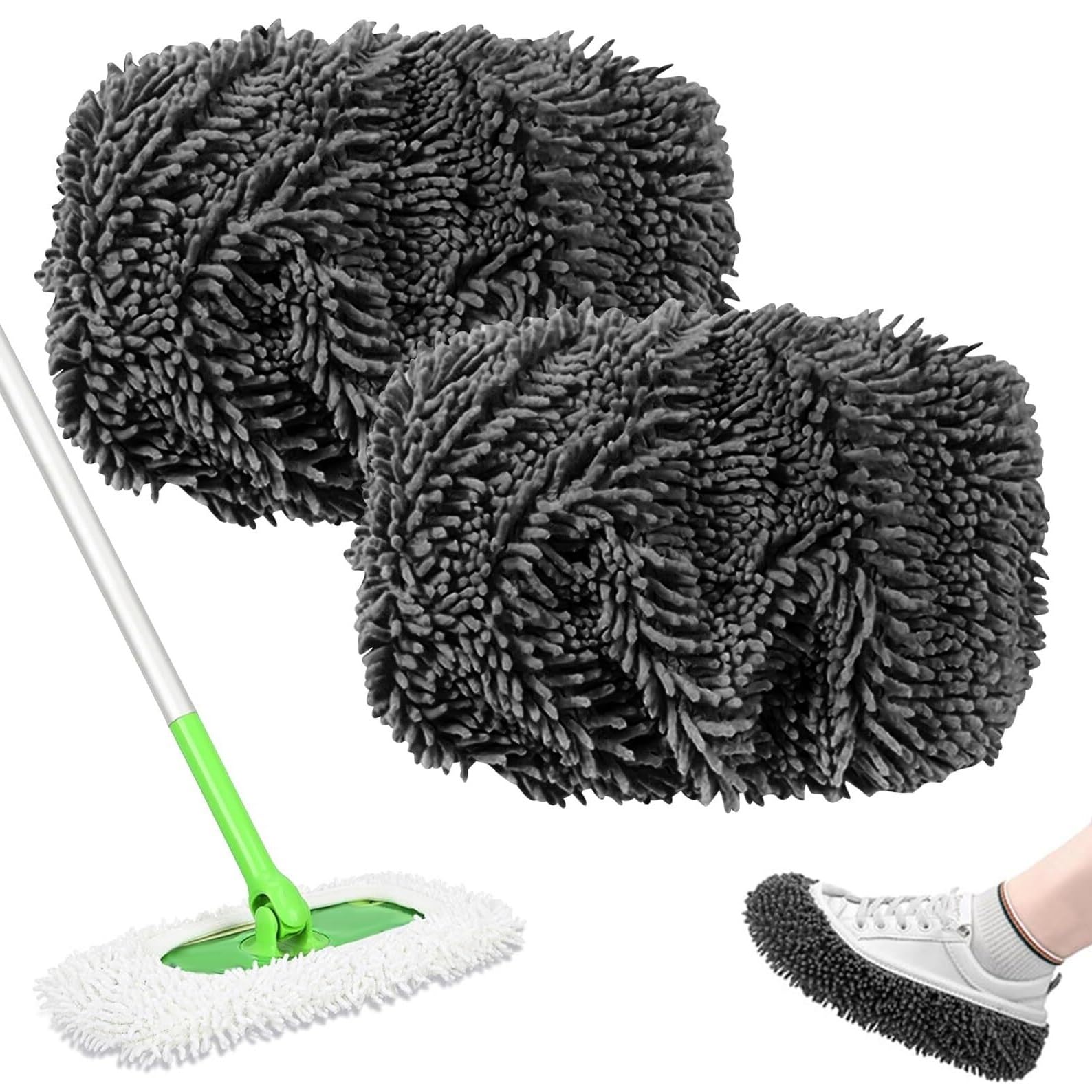 Reusable Microfiber Mop Pads | Compatible Cleaning Mops | Wet and Dry Wood Floor(2pcs Grey)