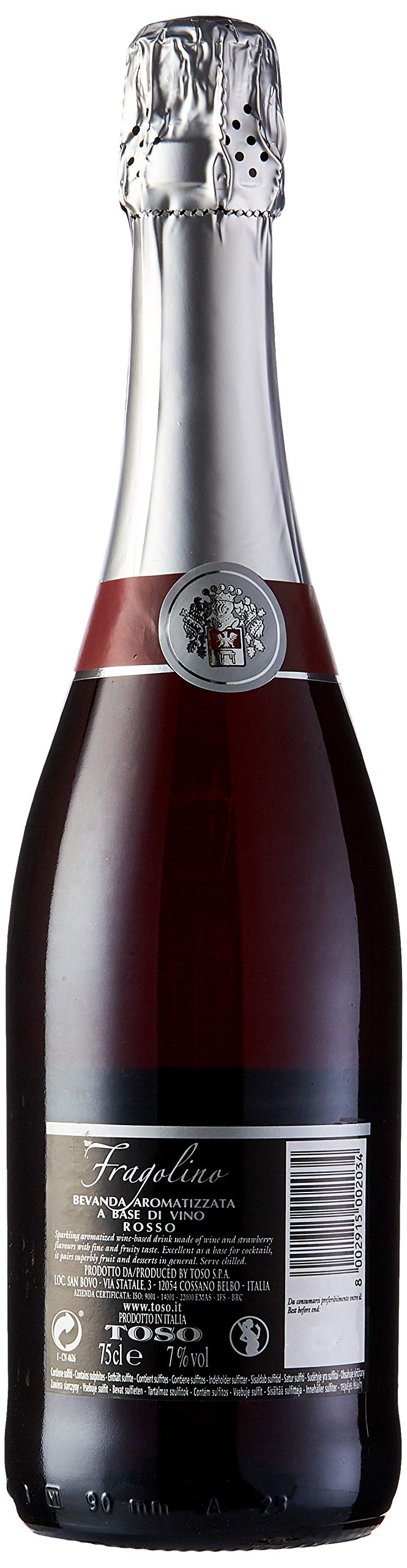 Toso Fragolino Rosso Bebida Premezclada - Paquete de 6 x 750 ml - Total: 4500 ml
