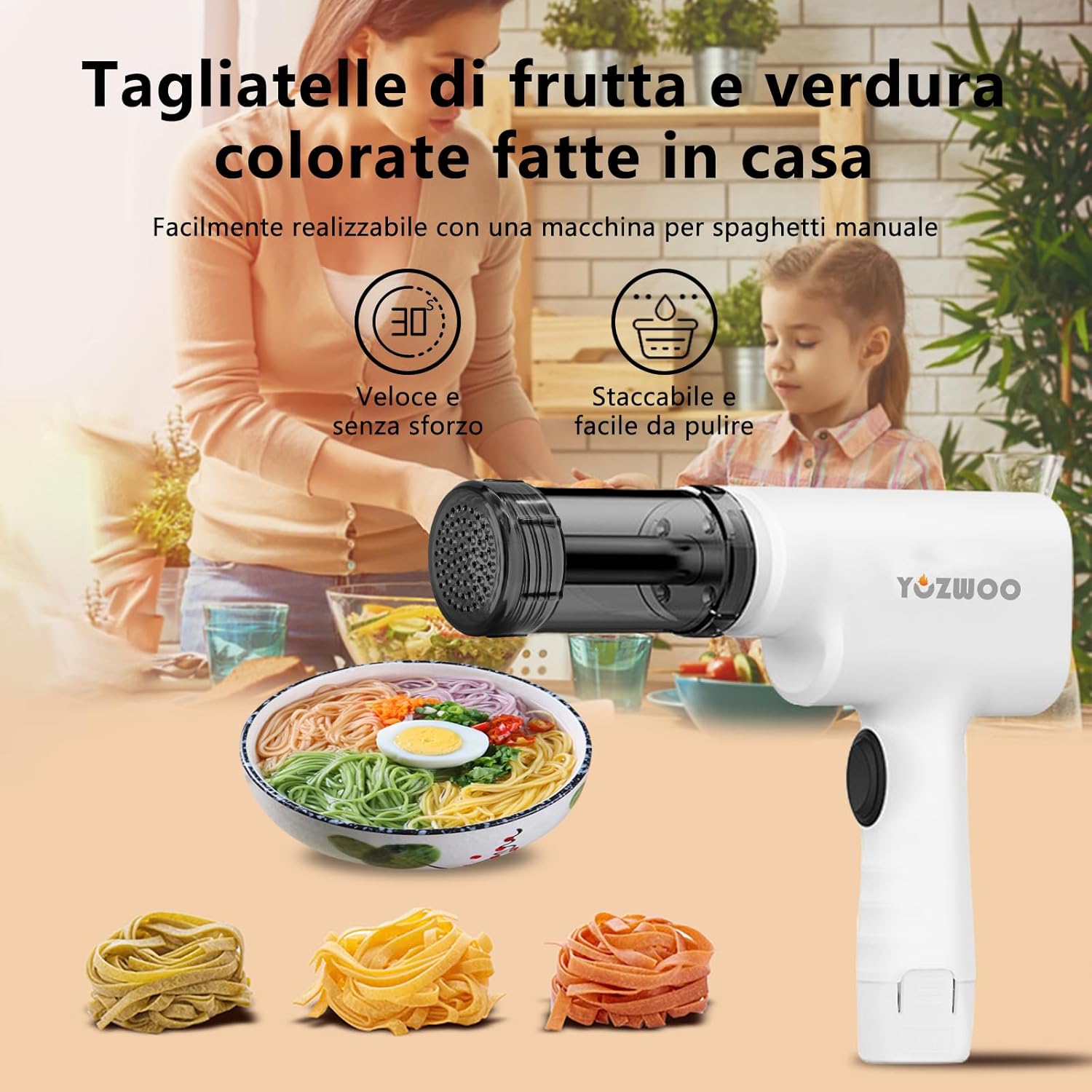 YOZWOO Pasta Maker Machine Pasta Extruder Pasta Gun Electric Noodle Maker Portable Handheld Noodle Maker Pasta Attachment Noodle Press for Homemade Pasta and Sausage(White)