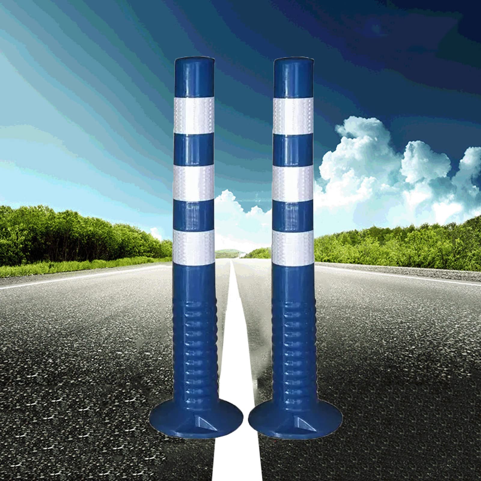 Poteau de signalisation réfléchissant pour la sécurité routière, cônes de barrière Flexibles HAIXHX avec Bandes réfléchissantes pour Chantiers de Construction de parkings, Bleu, Lot de 2