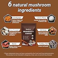 Vista 2 de Café de hongos con melena de león, reishi y cordyceps - Mezcla de adaptógeno de 6 hongos para concentración, energía, digestión y apoyo