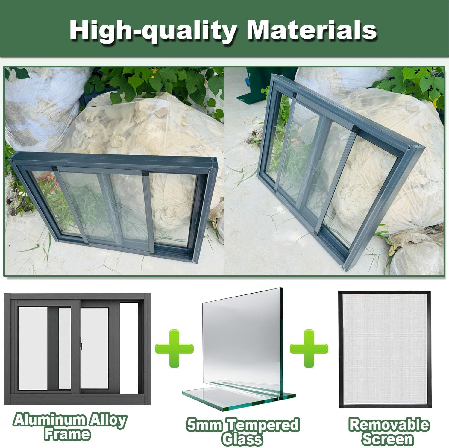 20~45in Sliding Shed Windows Basement Window with Screen and Lock, Aluminum Alloy Frame, 5mm Tempered Glass, Soundproof, for Bathroom, Chicken Coop, Mobile Home, Rv Garage(Black,42x25in)
