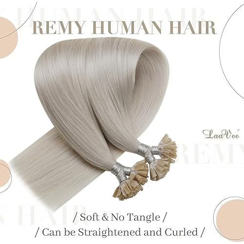 Miniatura 2 de LaaVoo Extensiones de cabello humano con punta en U, color rubio platino, extensiones de cabello humano real, rubio de 20 pulgadas, extensiones de