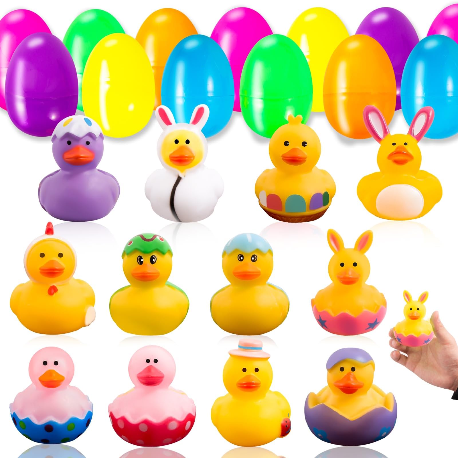 12 PCS Easter Egg Hunt Kit, Easter Eggs Filled with Rubber Ducks Bath Toys East-er Gifts for Kids Toddlers, Pre Filled Eas-ter Eggs for East-er Egg Hunt, East-er Party Favor, Ea-ster Basket Stuffers