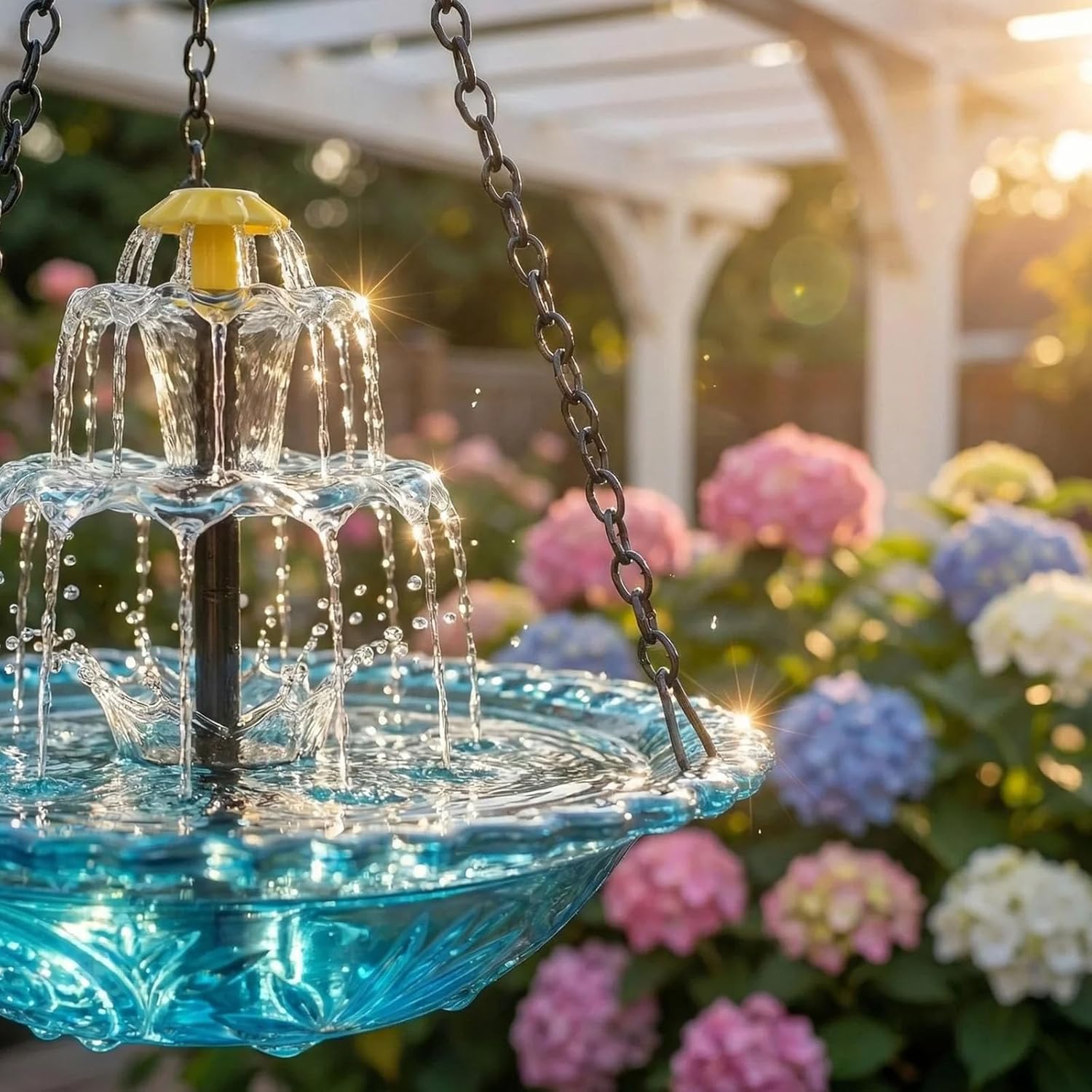 2026 Solar Cascade Hanging Bird Bath Fountain, Solar Powered Birdbath Water Fountain Pump Dispenser, Outdoor Decor Hummingbird Bath Shower Bowl Kit, Garden Gift for Yard Patio Decoration (Purple)