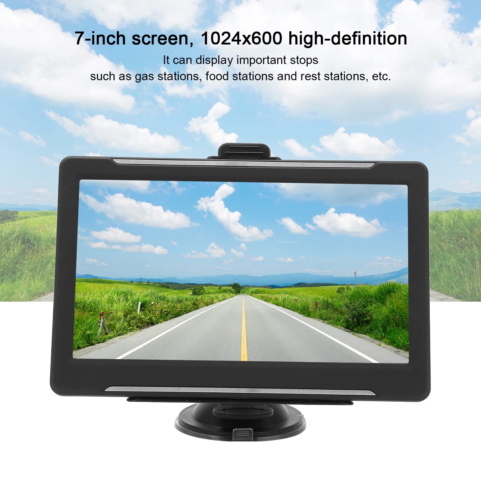 GPS-Navigation für Auto, 7-Zoll-Bildschirm 8 GB 256 MB WiFi GPS-Navigator 180 W 1024 x 600 HD Leicht zu erkennendes Offline-Auto-GPS mit Sprachführung, Warnsystem, 1500-mAh-Akku für Pkw-LKW