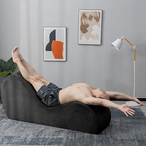 Miniatura 6 de Zenosyne Sillón de yoga, tumbona de yoga con funda lavable, bolsillos laterales, parte inferior antideslizante para dormitorio, silla de yoga para