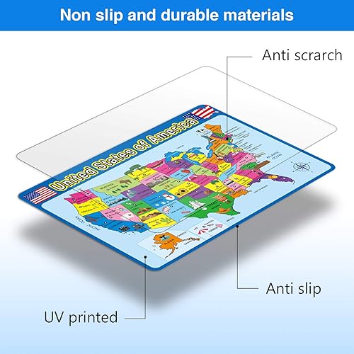 Miniatura 2 de Patelai 4 manteles individuales infantiles para mesa de comedor, preescolar, aprendizaje, antideslizante, lavable, reutilizable, plástico, para