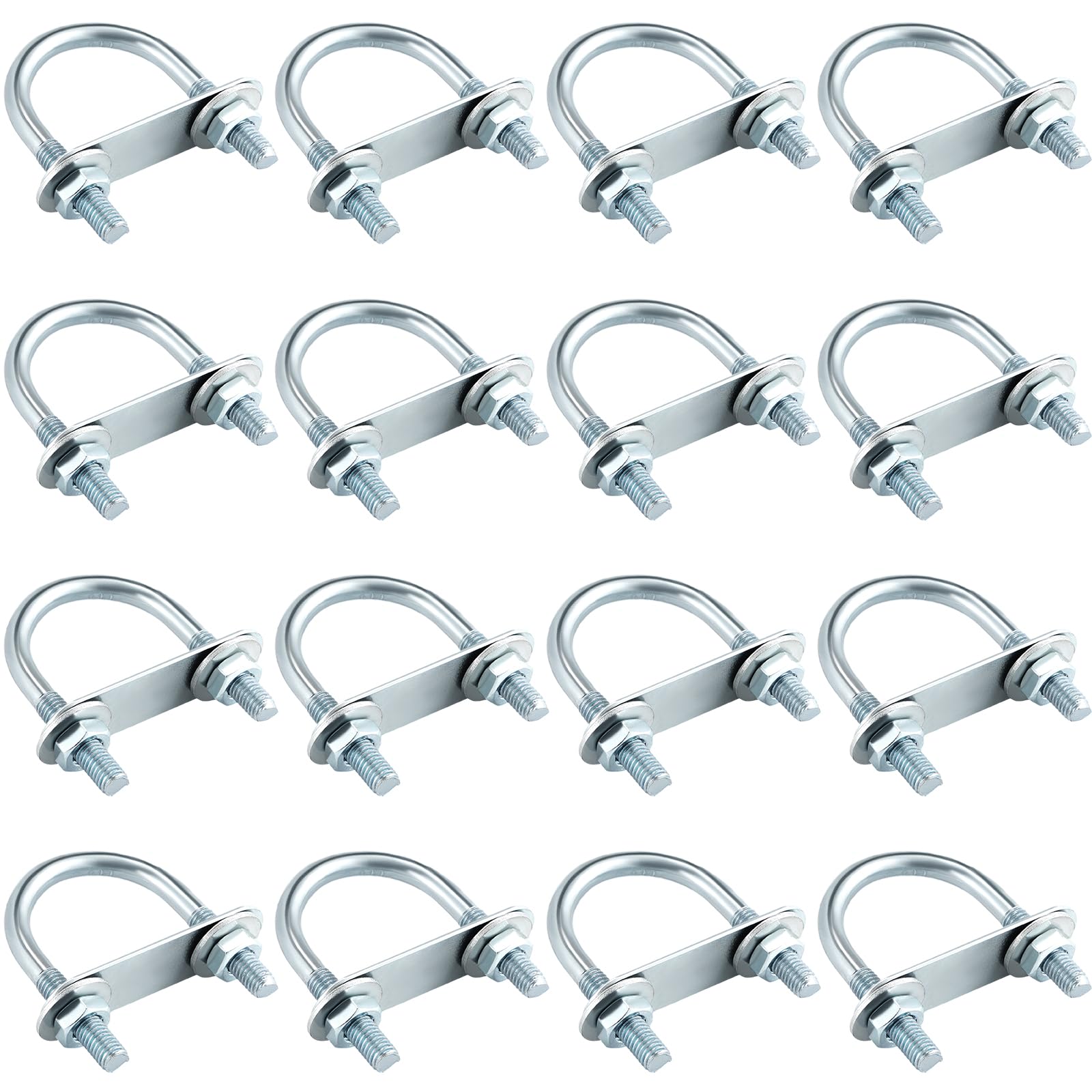 Therwen 16 Sets Round U Bolts Zinc Plated Steel Round Bend U Clamp with Nut Plate Washer (M8 x 40 mm X 65 mm)