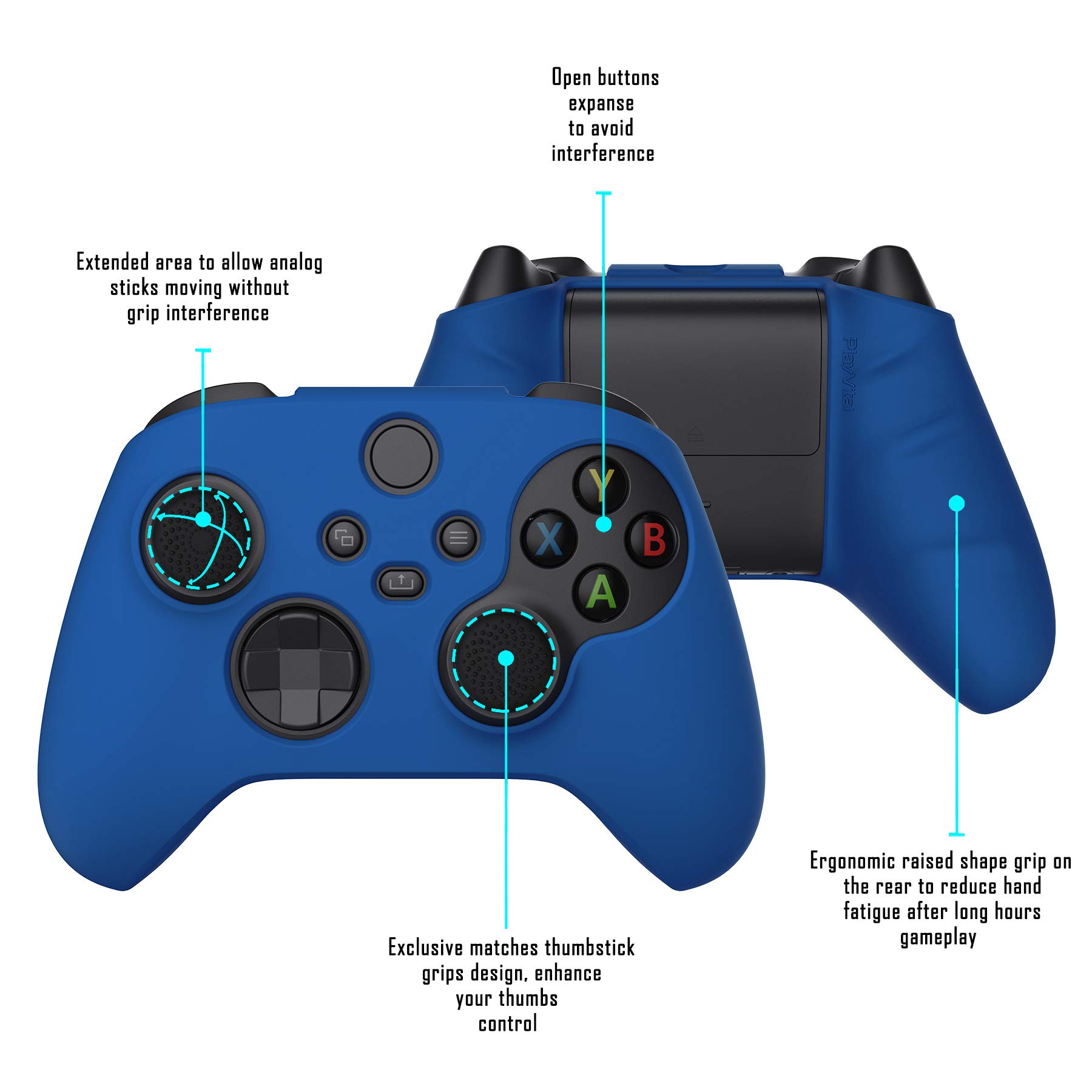 PlayVital Passion Red Pure Series Anti-Slip Silicone Cover Skin for Xbox Series X Controller, Soft Rubber Case Protector for Xbox S Controller with Black Thumb Grip Caps - 3