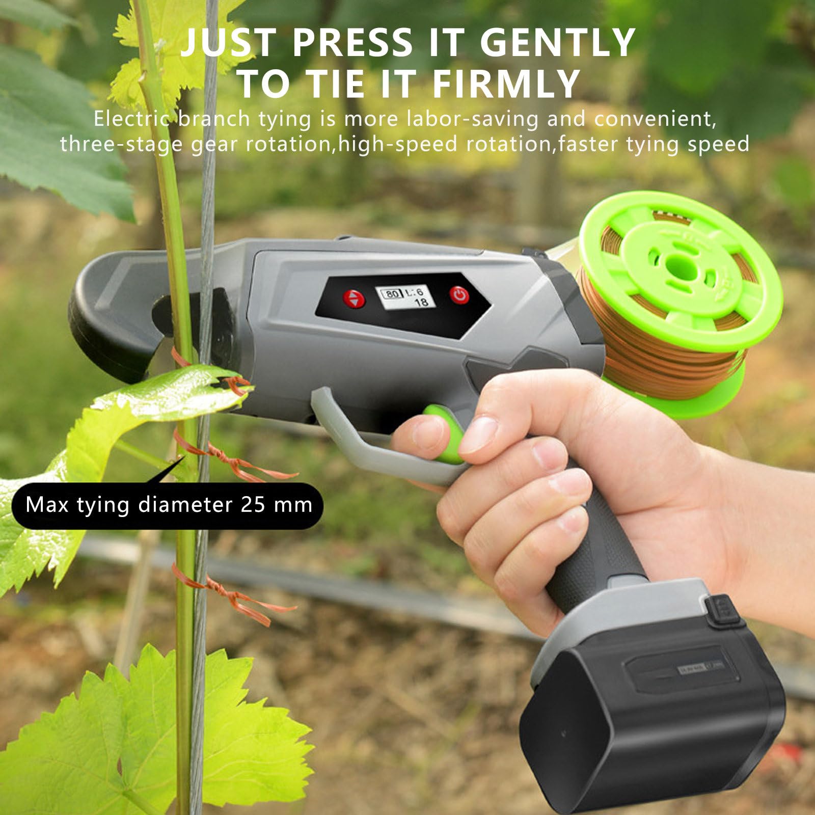 Atadora De Plantas PortáTil Ligera, DiáMetro MáXimo De Manojo De 25 Mm, MáQuina para Atar Ramas De JardíN Recargable, para Flores De Pepino Y Pimiento