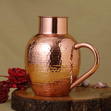 Copper Pitcher With BOWL PREMIUM, Pure HEAVY GAUGE Copper Handcrafted Hammered Jug, Capacity 50.7 US Fl Oz (1.5 Lt.) (Premium)