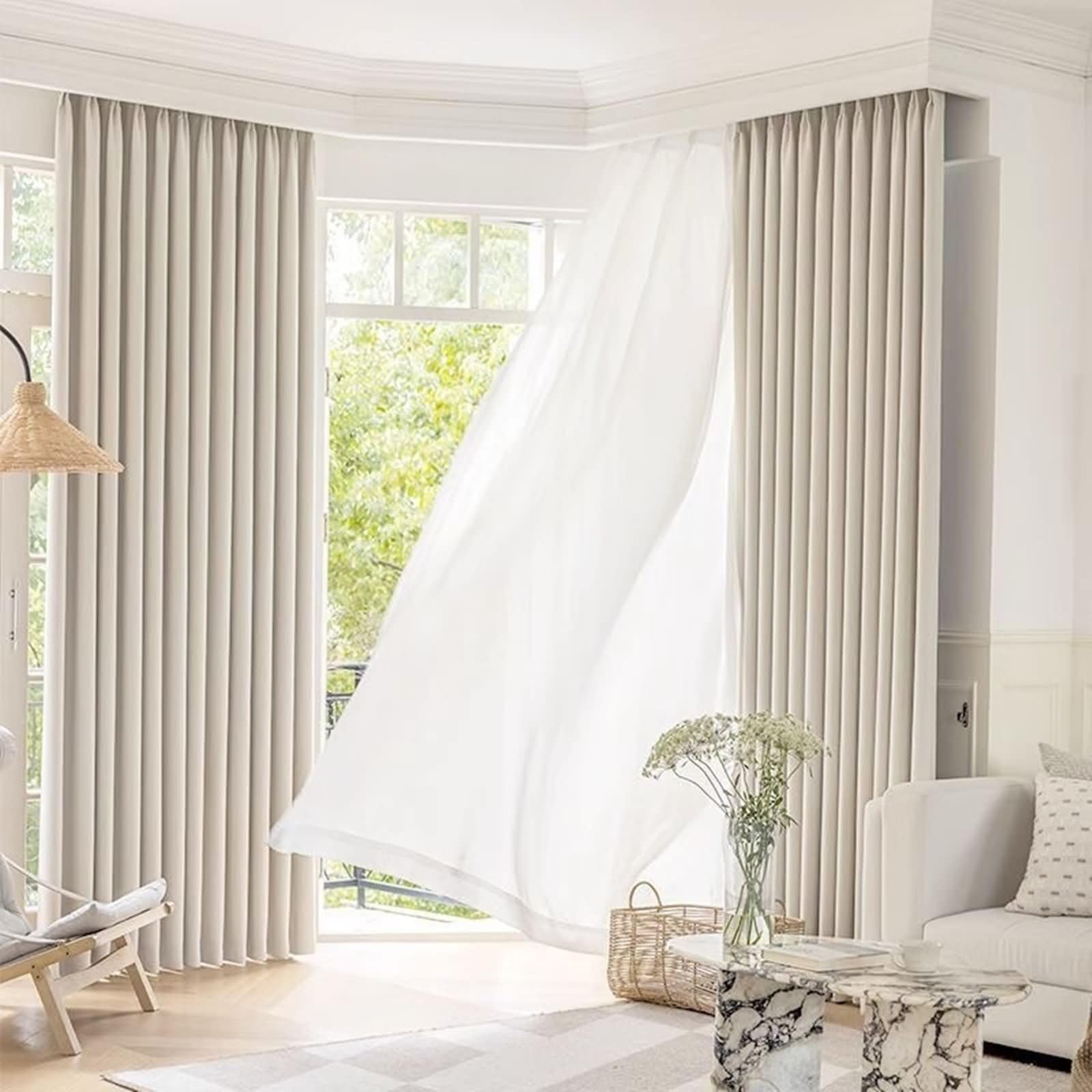 Homxi Window Curtain Blackout 2 Panels Set,2 x 42W x 63H,Drapes Blackout Thermal White Solid Color Bedroom Curtains with Pinch Pleats
