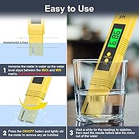 Vista 4 de Medidor de pH para agua 2025, probador digital de pH de alta precisión (precisión 0.01) con certificación UL y 3 polvos de calibración de pH, ideal