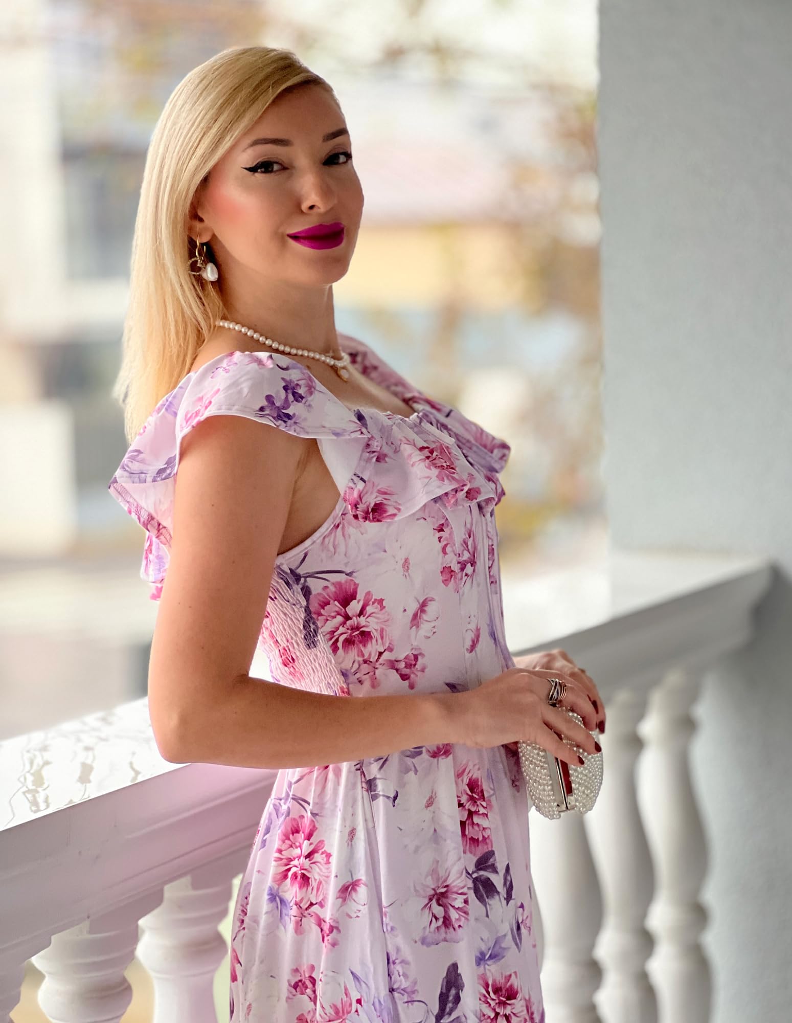 GRACE KARIN 2025 Womens Maxi Dresses Summer Off Shoulder Floral Dress Ruffle Split Beach Flowy Boho Wedding Guest Dress