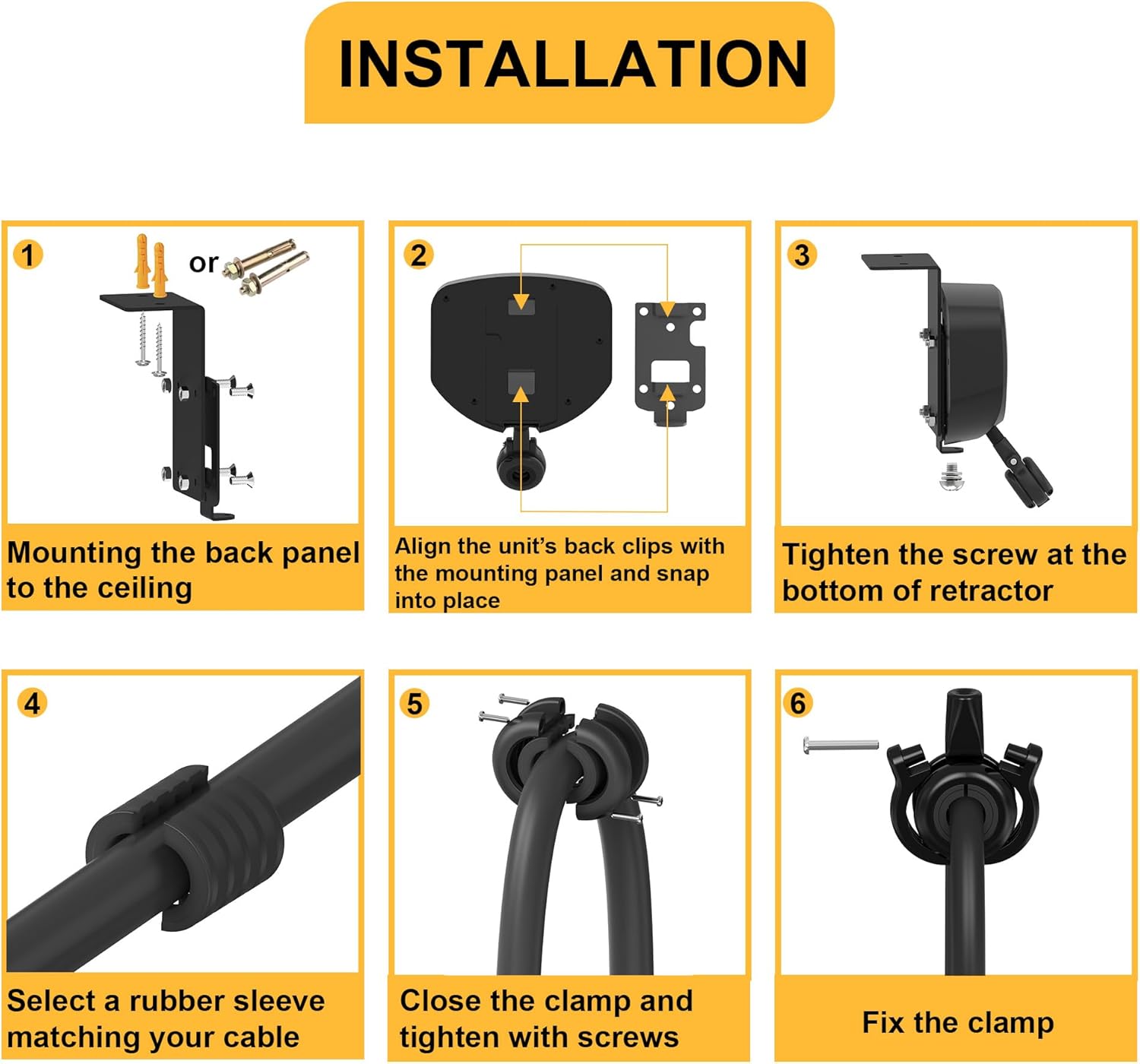 Ceiling Mounted & Wall Mounted EV Charger Cable Retractor - 11.5ft Automatic Retractable Cable Organizer for Electric Vehicle Charging, Universal Fits 95% of EV Charging Cables