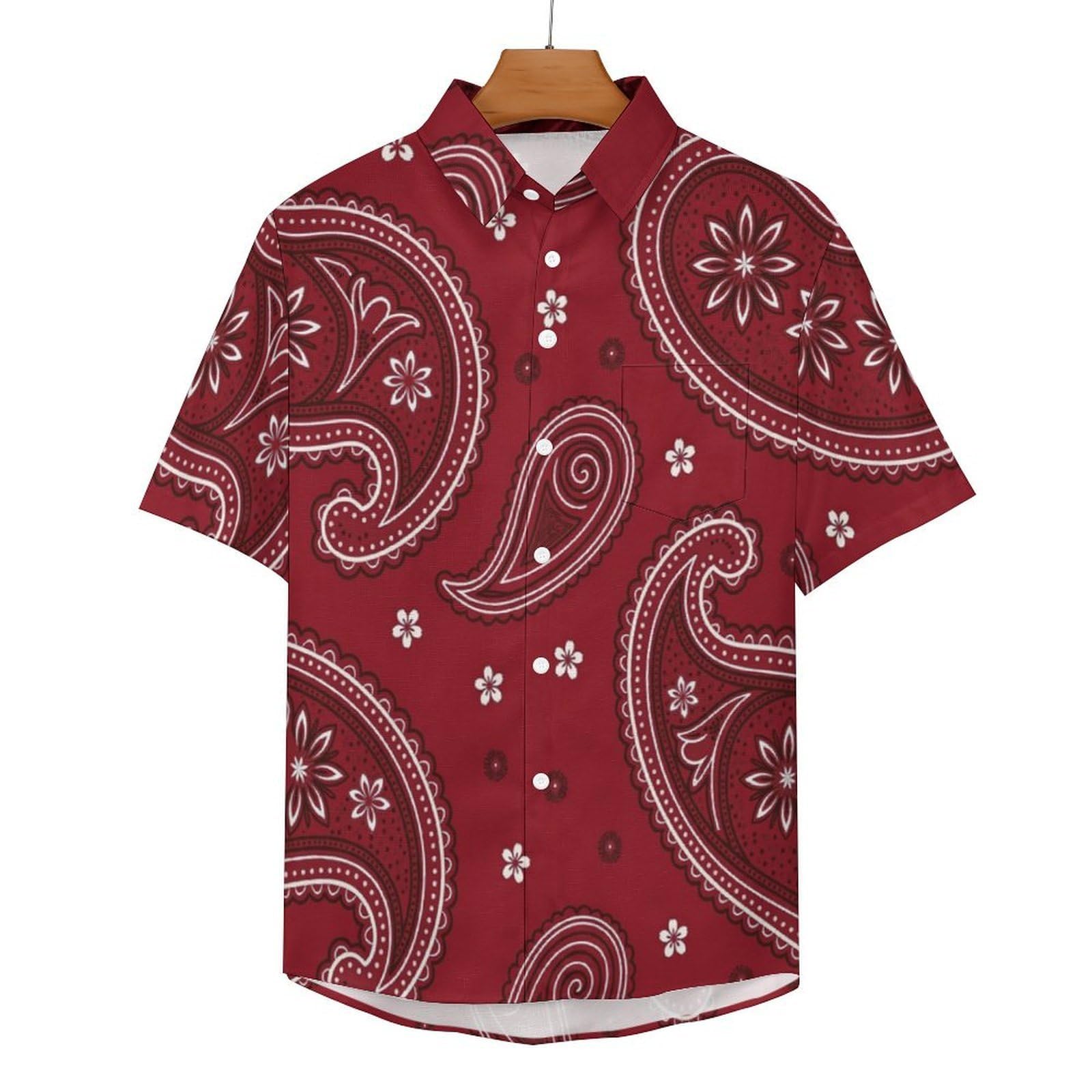 Camicia da Uomo Button Down con Stampa Motivo Paisley, Arte Etnica Camicia Hawaiana Casual a Maniche Corte Camicie da Spiaggia Camicie da Vacanza