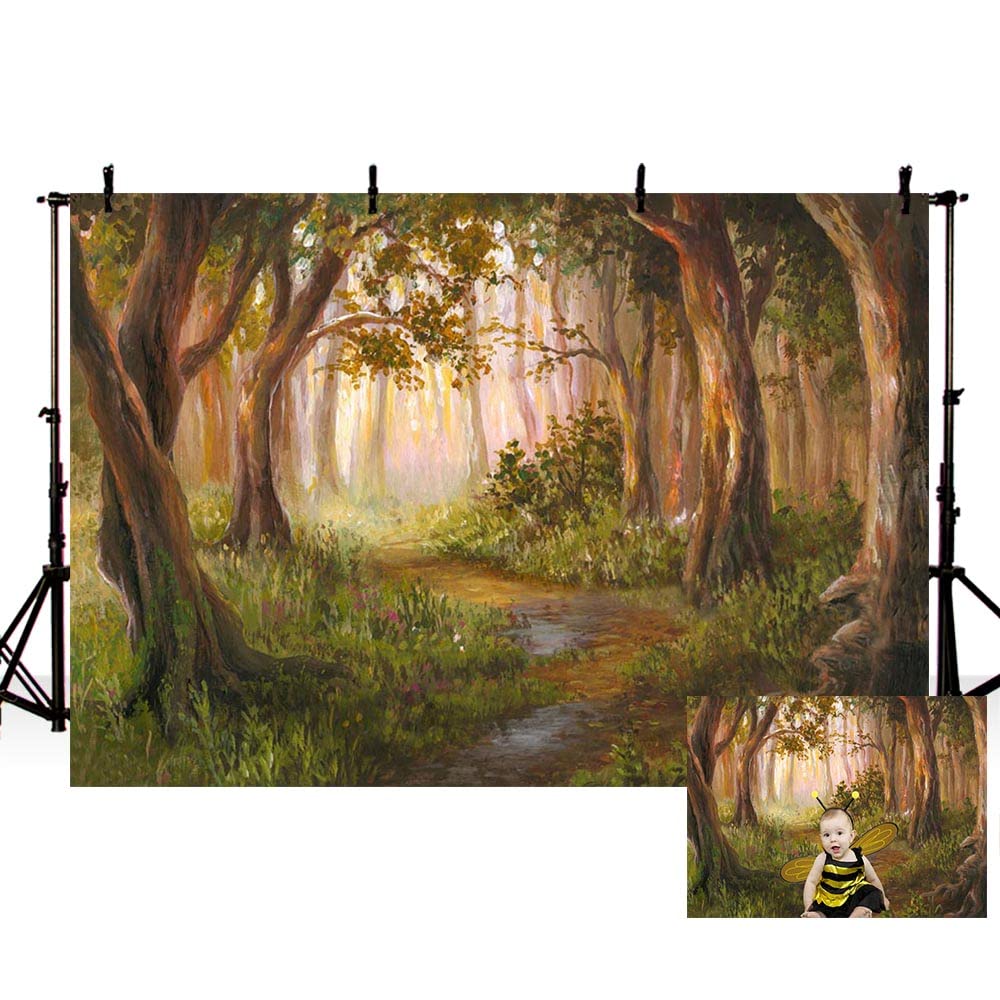 MEHOFOND 7x5ft Enchanted Forest Photo Backdrop Magic Wonderland Fairy Tale Jungle Birthday Party Photography Background Banner Family Wallpaper Decor Portrait Photo Studio Gift Supplies