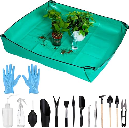 WILLBOND Tapete grande de trasplante de plantas de interior de 47 x 47 pulgadas, bandeja impermeable para macetas de interior, paquete de 16