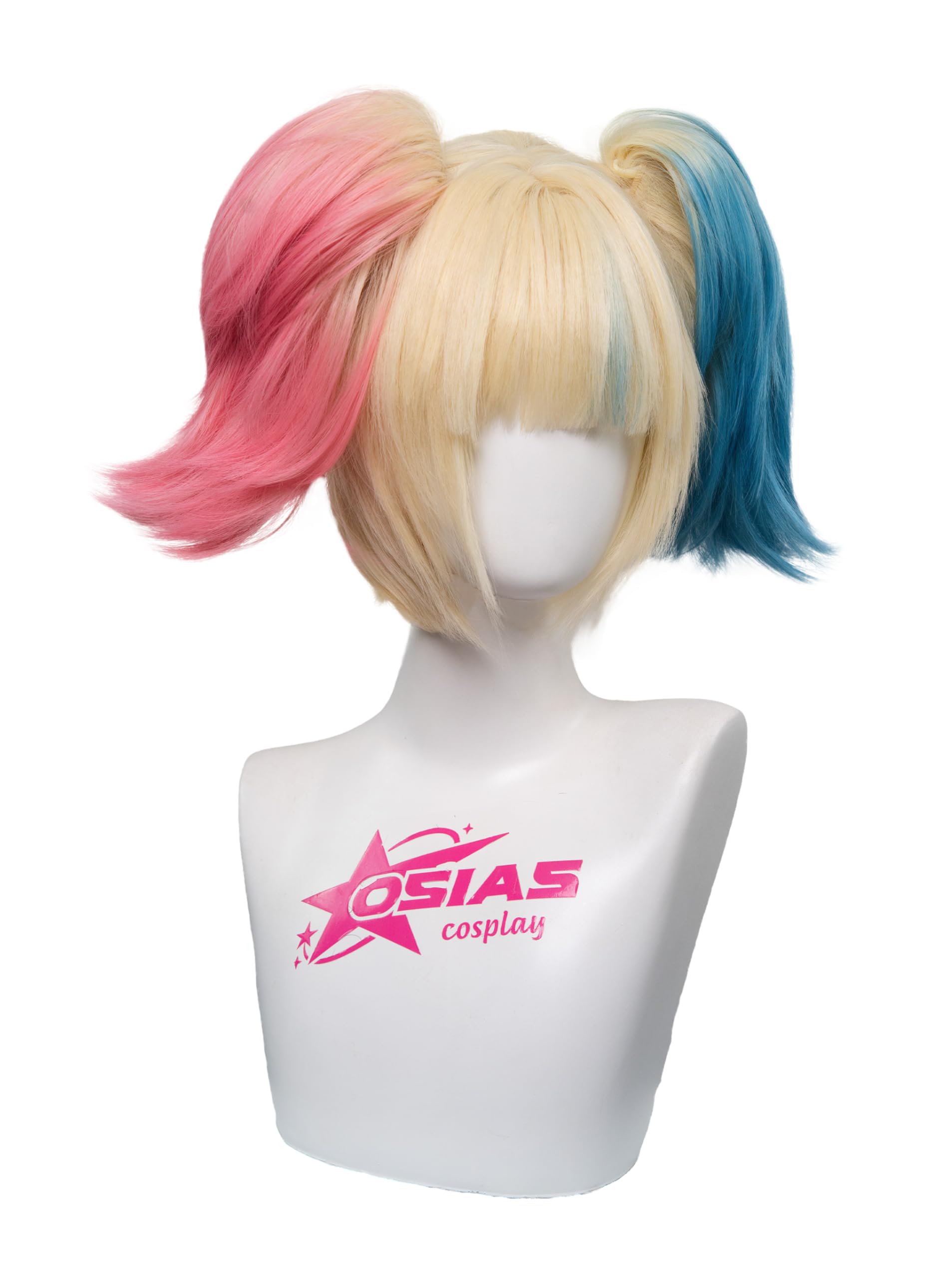 OSIAS Quinn Wig Short Yellow Mixed With Pink and Blue With Pigtails Synthetic Heat Resistant Hair, Multicolored (Yellow, Pink, Blue) - Image 2