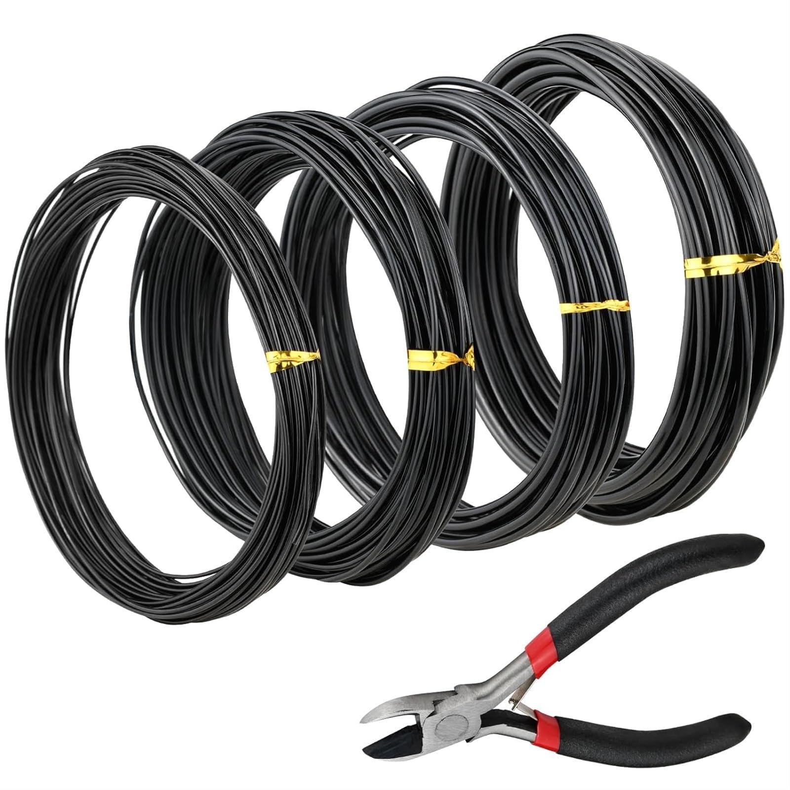 THE WHITE SHOP Bonsai Wire，Bonsai Training Wire Kit 16 inch Anodized Aluminum Set for Bonsai Trees Branches with Wire Cutter 1/1.5/2.0/3.0 mm (4 Sizes) (Color : BLACK)