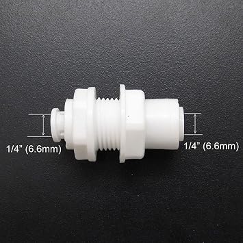 5 PCS White Fittings Bulkhead Connector 1/4 Tube Quick connect RO Water Filter Connector