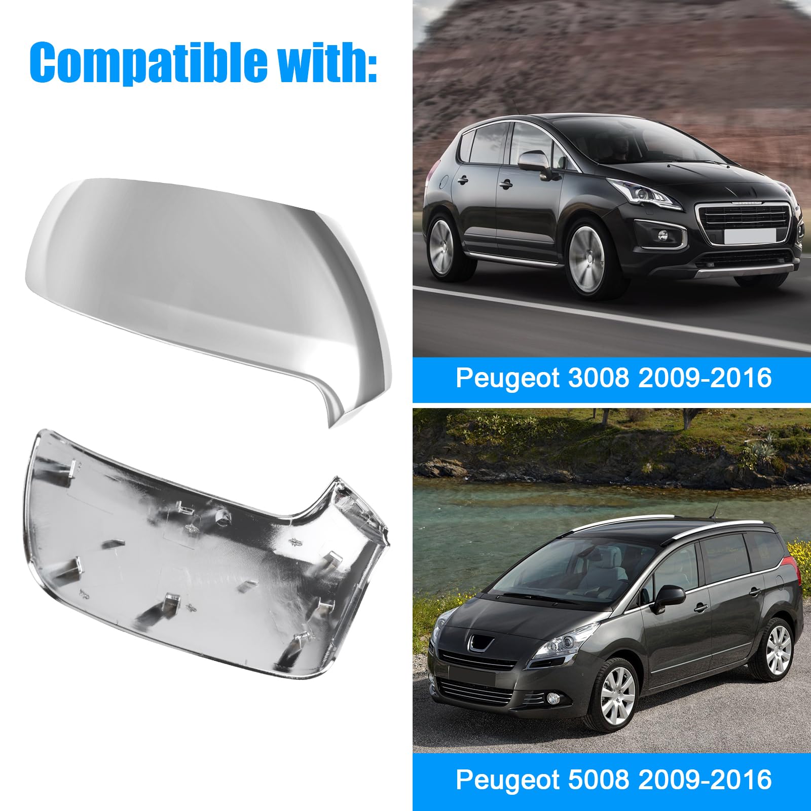 1 Paio Copri Specchietto Retrovisore Auto per Peugeot 3008 Peugeot 5008 2009 2010 2011 2012 2013 2014 2015 2016, Copertura per Specchietto Retrovisore per Auto, 5152A6 8152A8