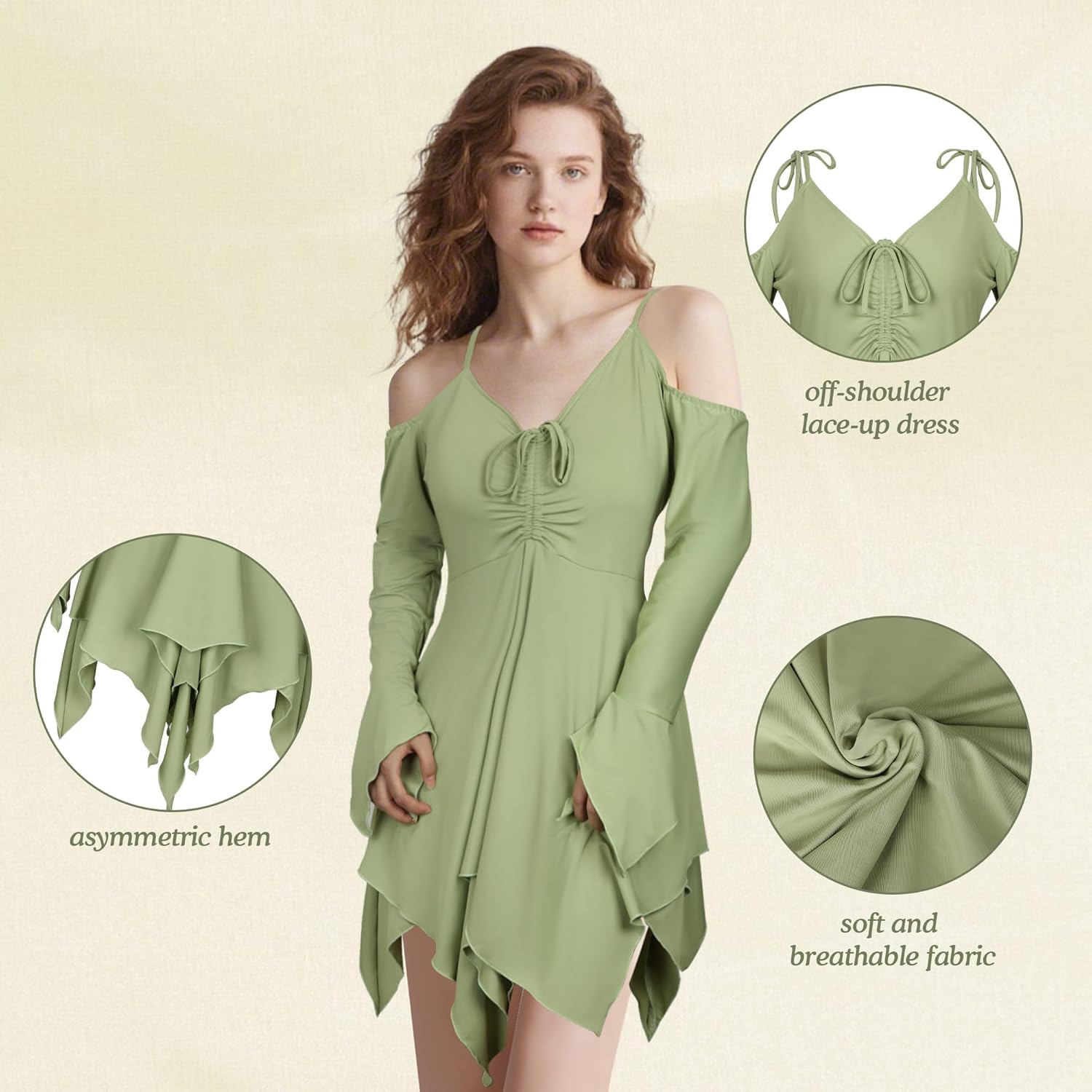 Vermeyen Fairy Handkerchief Dress Costume Flowy Off Shoulder for Women Halloween Cosplay - Image 5