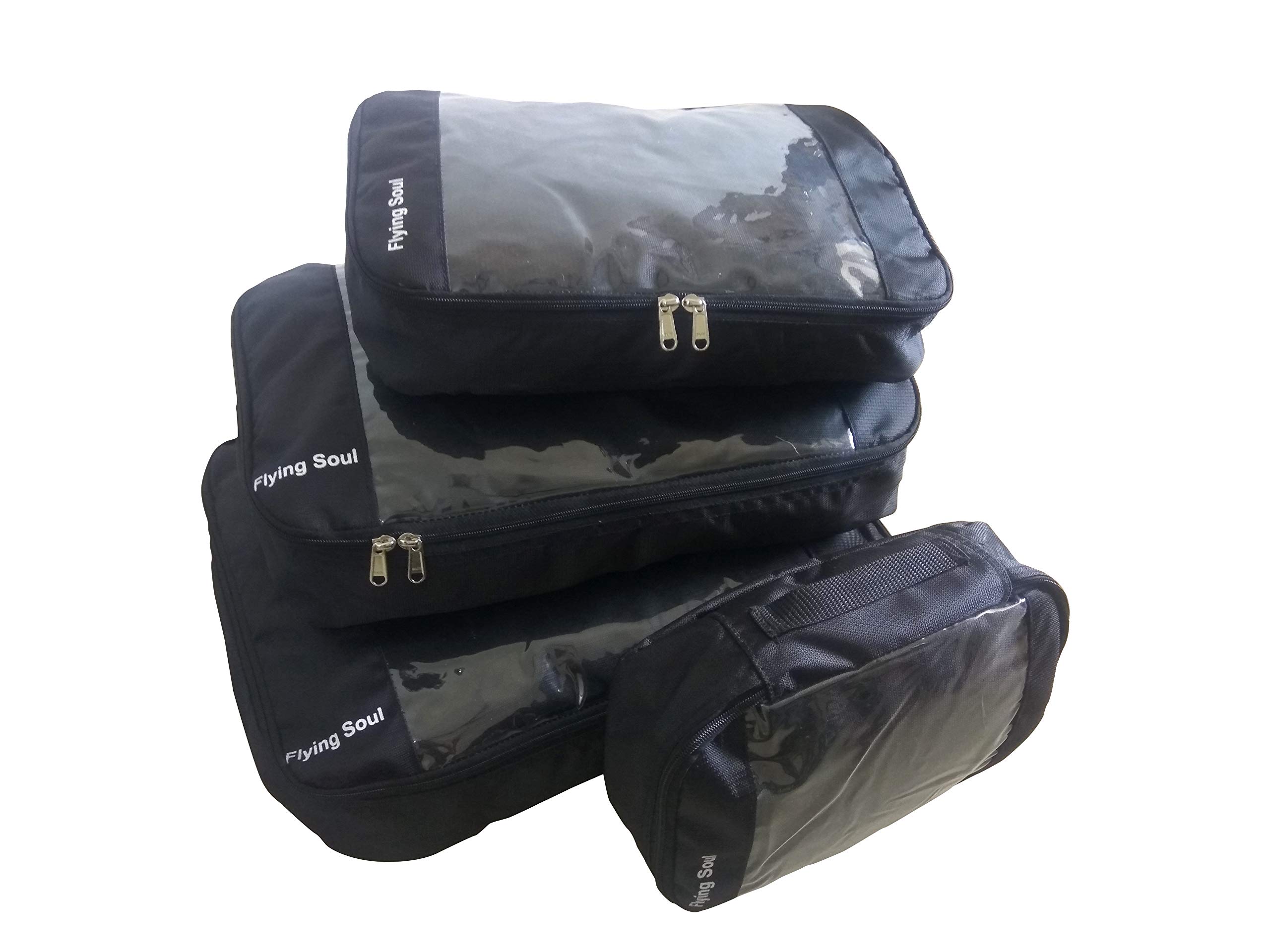 Packing Cube Travel Organizer wardrobe organiser Set of 4 (BLACK) (black-transparent)