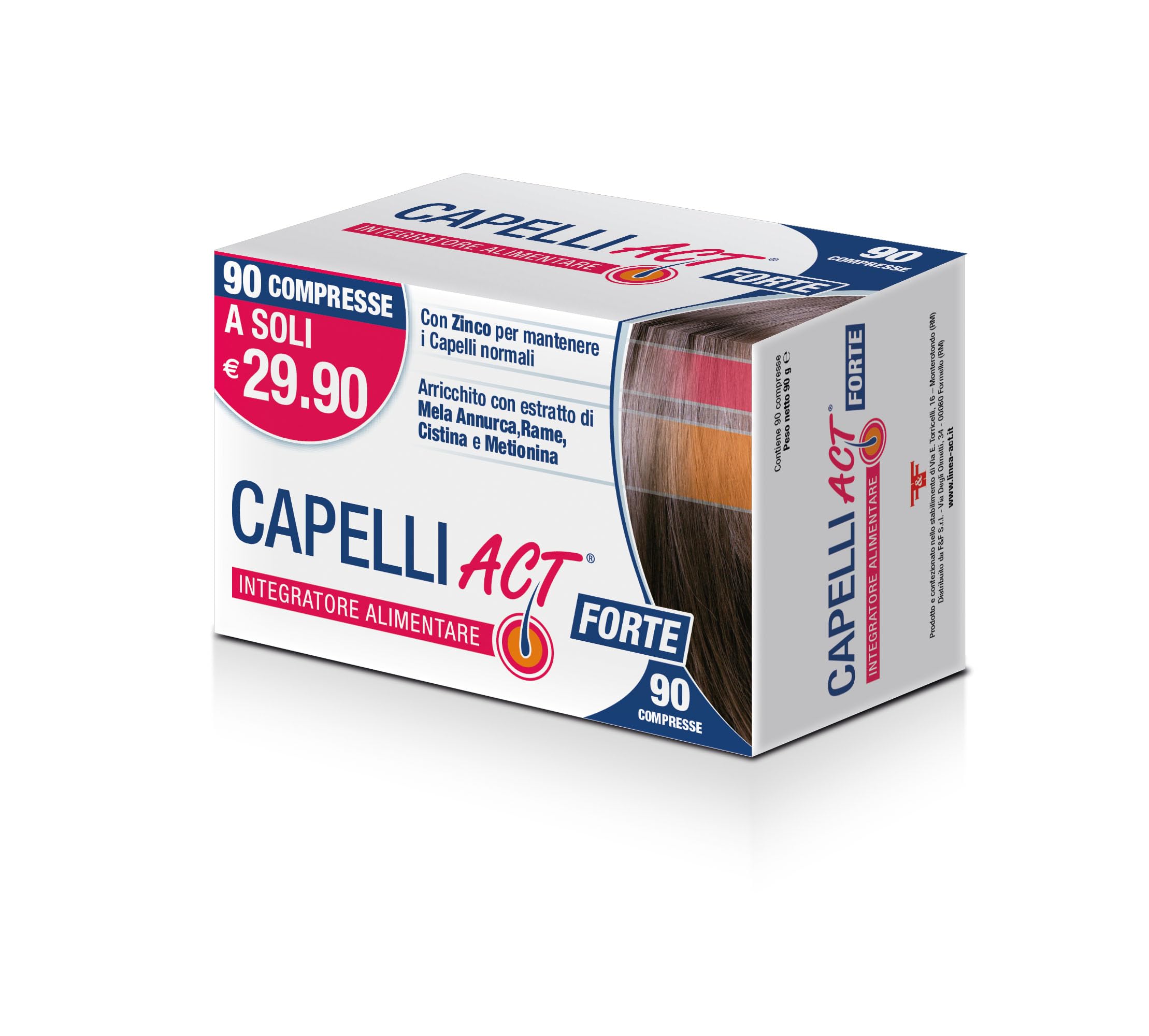 Capelli Act Forte, Integratore Alimentare a base di Zinco e con Estratto di Mela Annurca, Rame, Cistina e Metionina, 1 Confezione da 90 Compresse