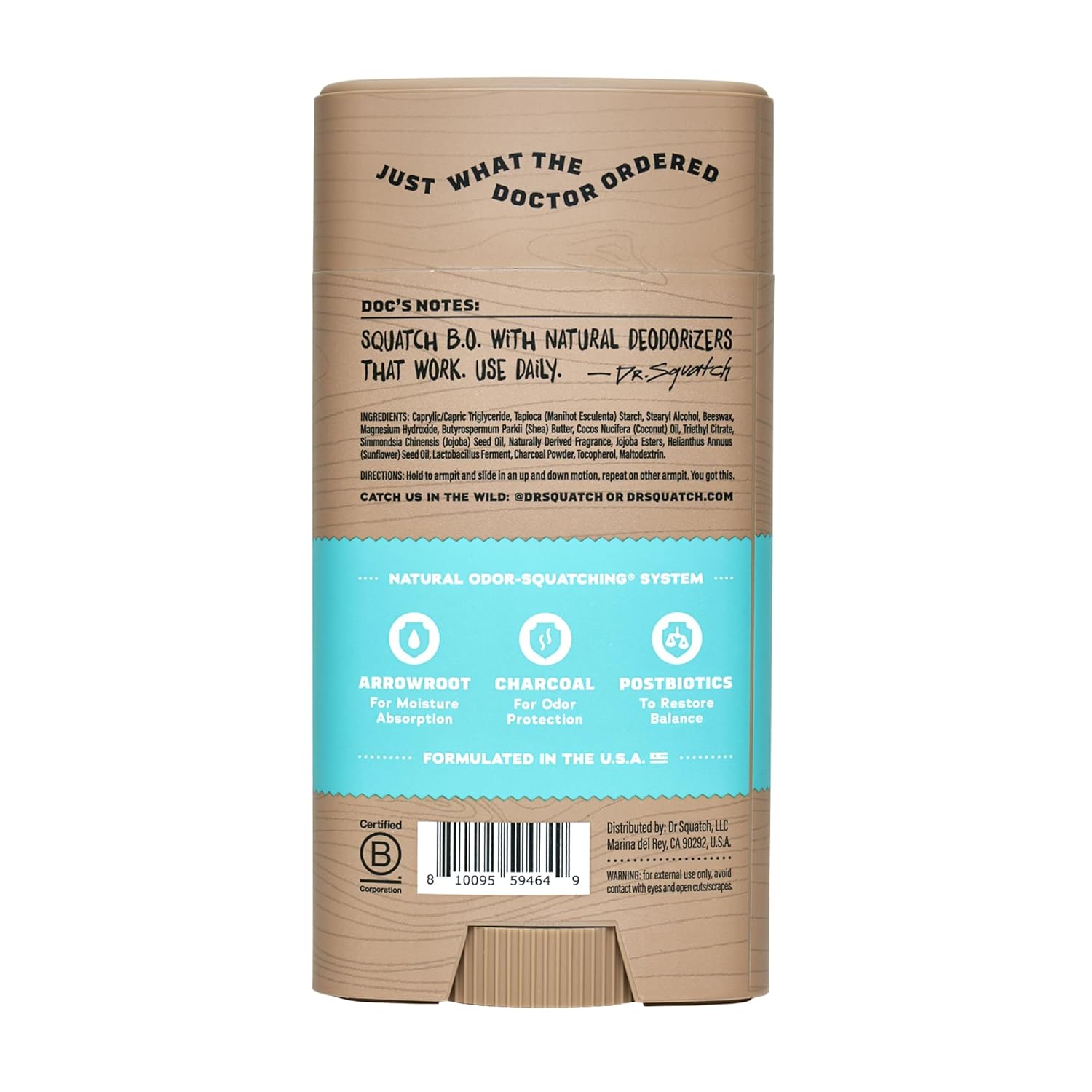 Dr. Squatch Natural Men’s Deodorant – Aluminum Free Natural Deodorant Men with Charcoal & Postbiotics for 72-Hour Odor Protection – Coconut Castaway, 2.65oz Stick - Image 8
