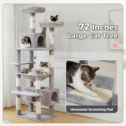 Miniatura 6 de PAWZ Road Árbol grande para gatos, centro de actividades para gatos de varios niveles de 72 pulgadas, condominio de torre para gatos con postes
