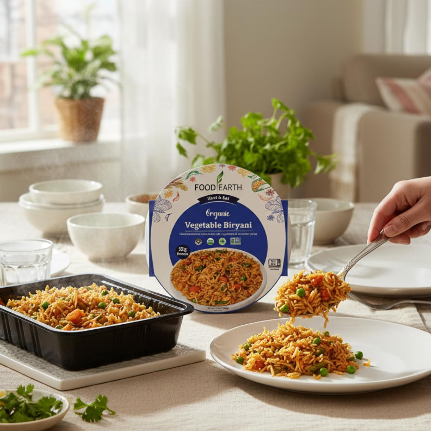 Food Earth Ready to Eat Vegetable Biryani – Organic, Vegan, Gluten-Free Indian Meal – Microwavable, Plant-Based Prepackaged Lunch – 8.81 oz Each (Pack of 6)