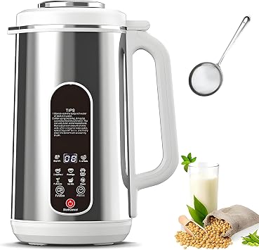 Nut Milk Maker, 1.2L Almond Oat Milk Machine with 12-Blade, Fast 5-Minute Self-Cleaning, 24h Timer & Keep Warm, LED Display for Home & Family Use