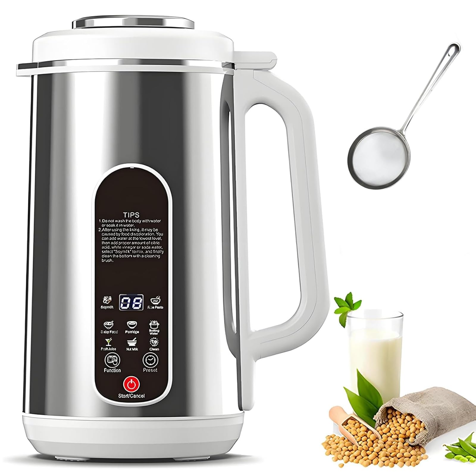 Macchina per Latte di Soia e Noci 1,2L, Latte di Mandorla e Avena con 12 Lame, Latte Vegetale Veloce in 5 Minuti, Autopulente, Timer 24h & Mantieni Caldo, Display LED, Uso Domestico e Familiare