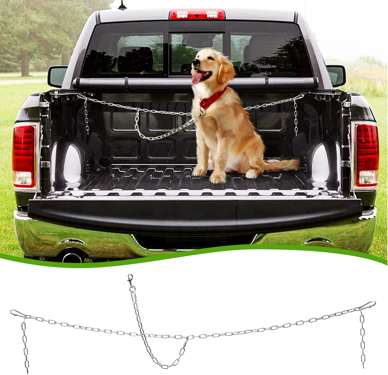 Chain Dog Truck Bed Cross Tether, Chew Proof Truck Bed Dog Leash System, Heavy Duty