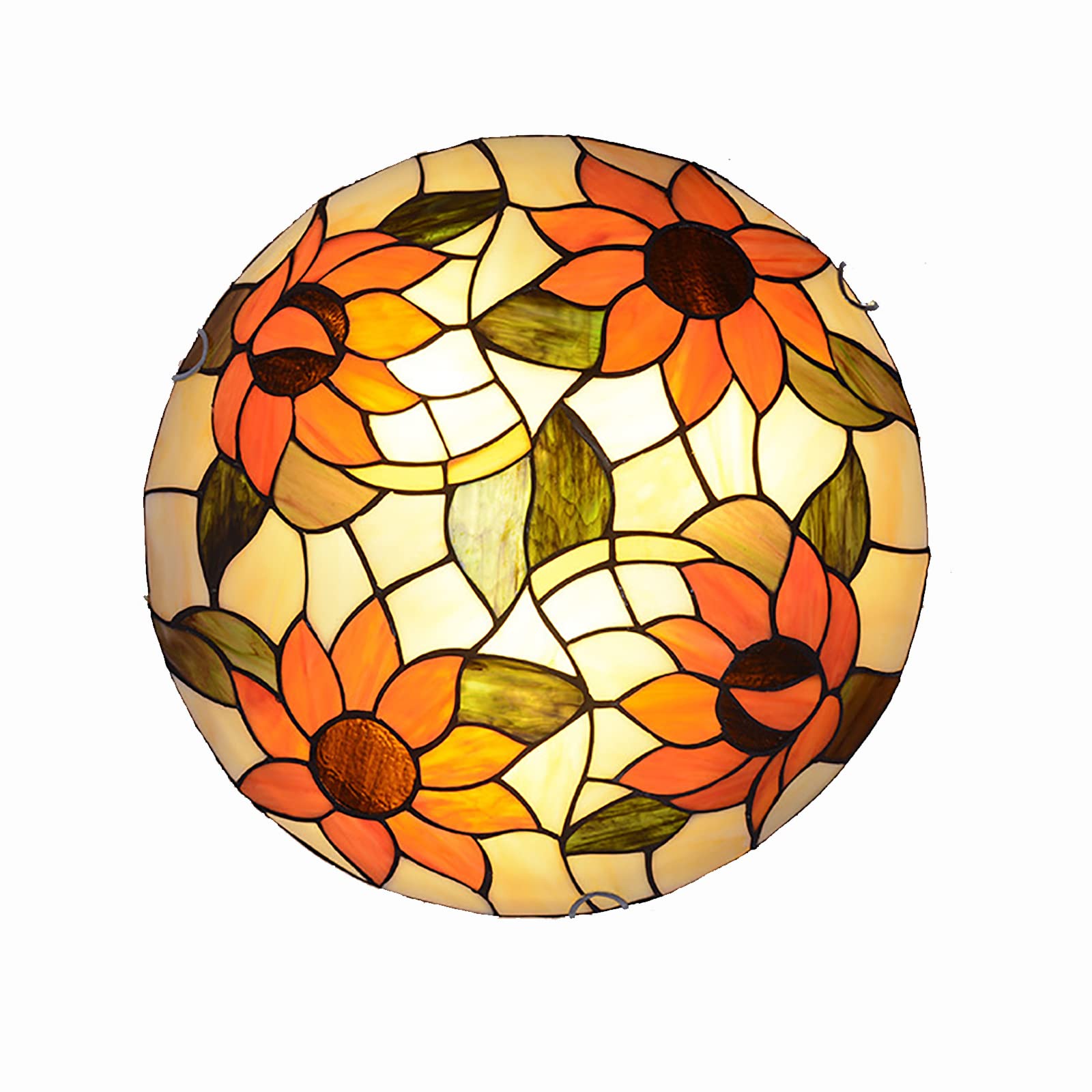 BAJEKO 12 Inch 3-Light Dimmable Pastoral Style Tiffany Flush Mount Ceiling Light, Sunflower Stained Glass E27 Ceiling Lamp for Kitchen Island Hallway Dining Room Bedroom Living Room