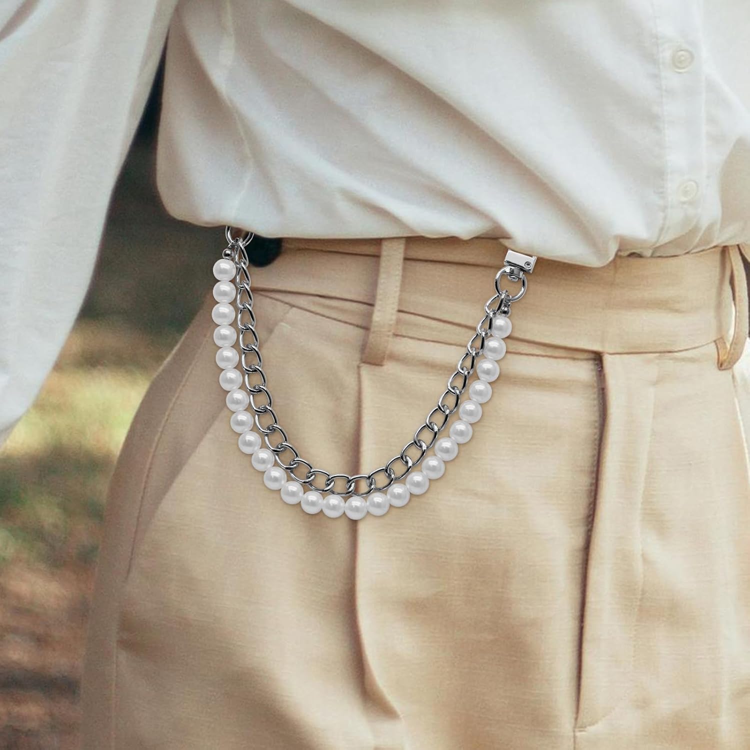 Pearl Purse Chain, Metal Handbag Strap with Pearl Decor, Silver Shoulder Crossbody Charm Chain Strap Replacement for Women Purses and Handbags - Image 6