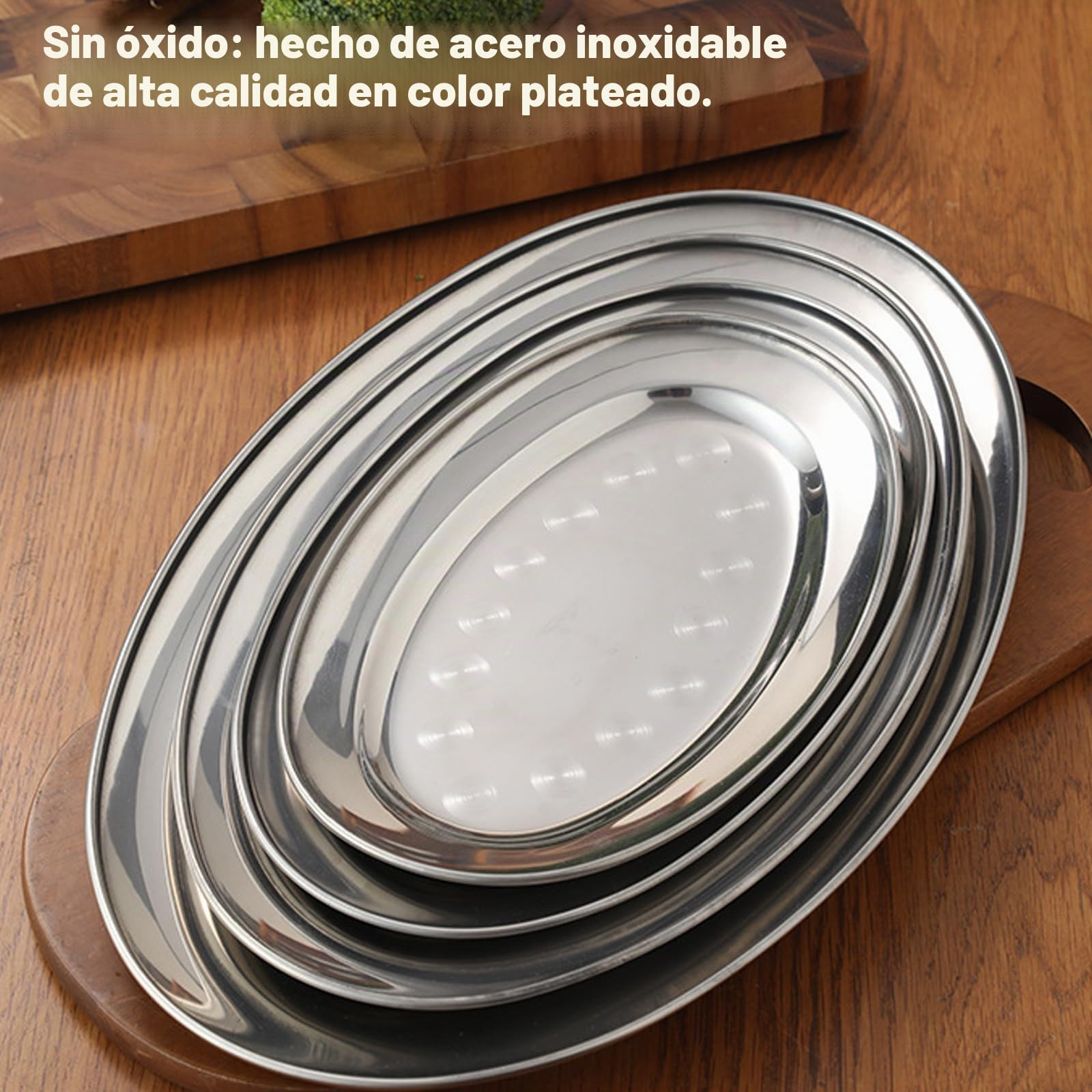 4 Piezas Acero Inoxidable Bandeja, Bandejas De Servir Oval, Bandeja De Servir De Acero Inoxidable Cuenco Ovalado Para Colocar Comida Gourmet, Bandejas De Cocina, Suministros De Restaurante (Plateado)