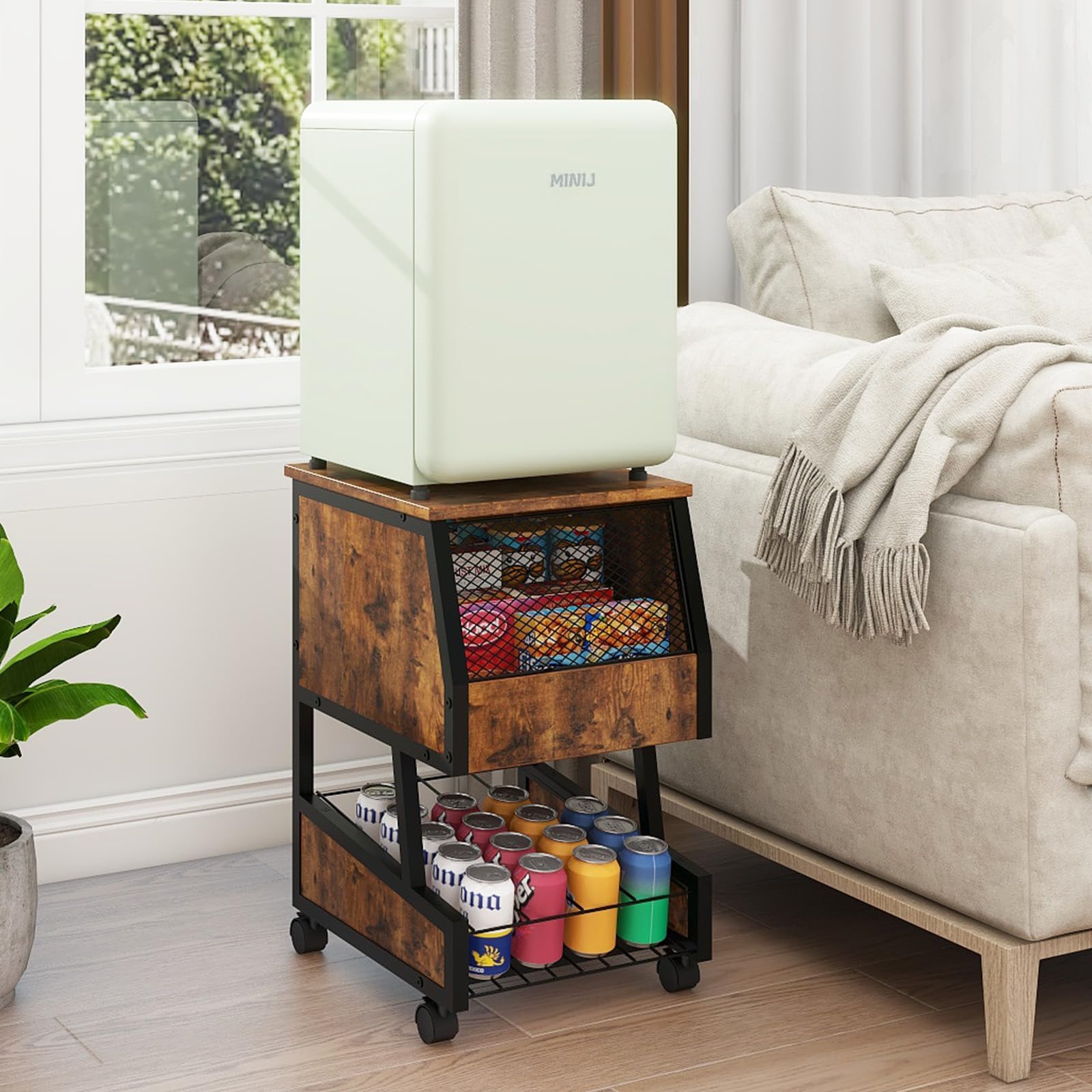 Soporte compacto para refrigerador con almacenamiento de bebidas y ruedas, mesa refrigeradora personal para refrigerador, mini soporte para refrigerador, carrito pequeño para dormitorio, hogar, 8