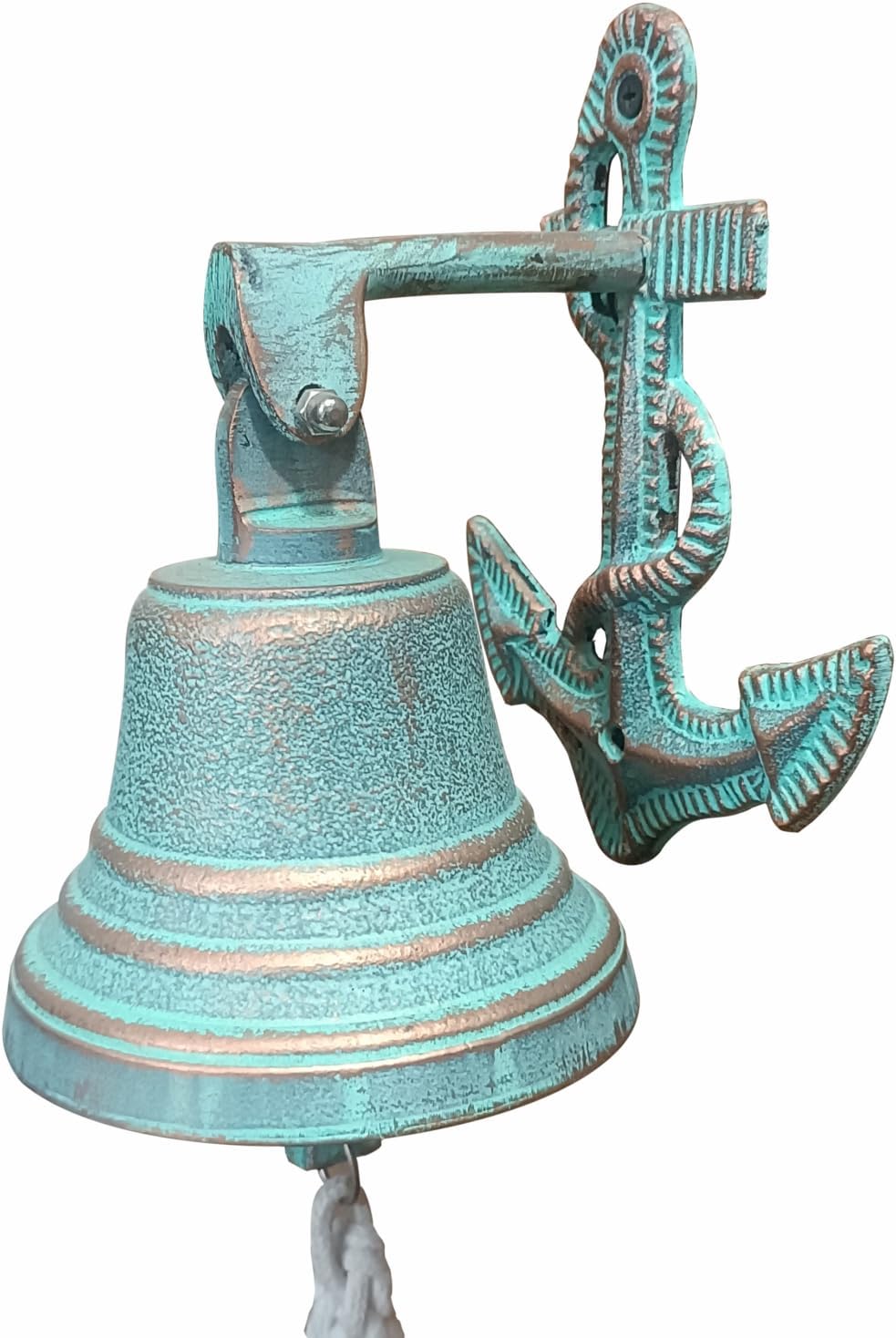 Vintage Nautical Ship Bell with Rope Pull – Wall Mounted Anchor Door Bell, Antique Finish Metal Loud Ring Bell for Home Entrance, Pub, Office & Garden Decor
