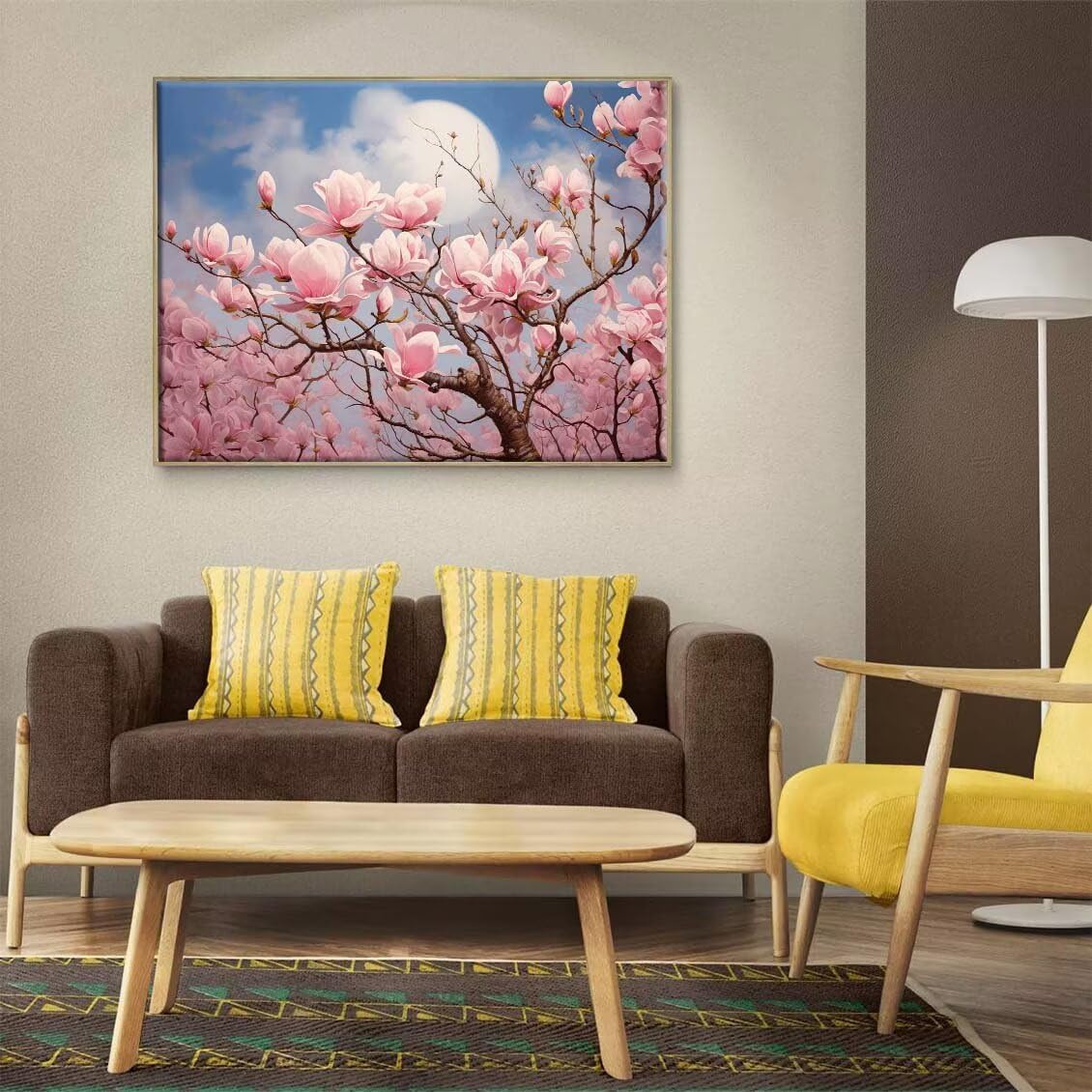 Malen Nach Zahlen Magnolia,100x130cm DIY Malen Nach Zahlen Erwachsene, DIY Kreativ Set für Erwachsene Handgemalt Ölgemälde Kits auf Leinwand Geschenk, Acryl-Malen Nach Zahlen für Wanddeko s-936