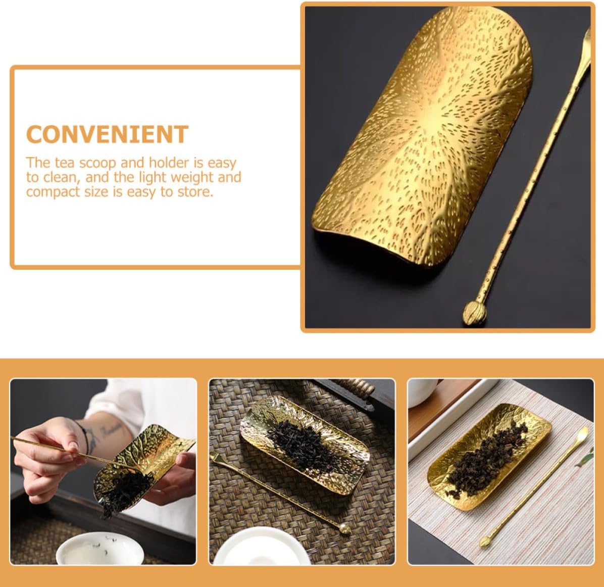 Golden Alloy Tea Leaf Scoop and Ceremony Supply for Loose Tea
