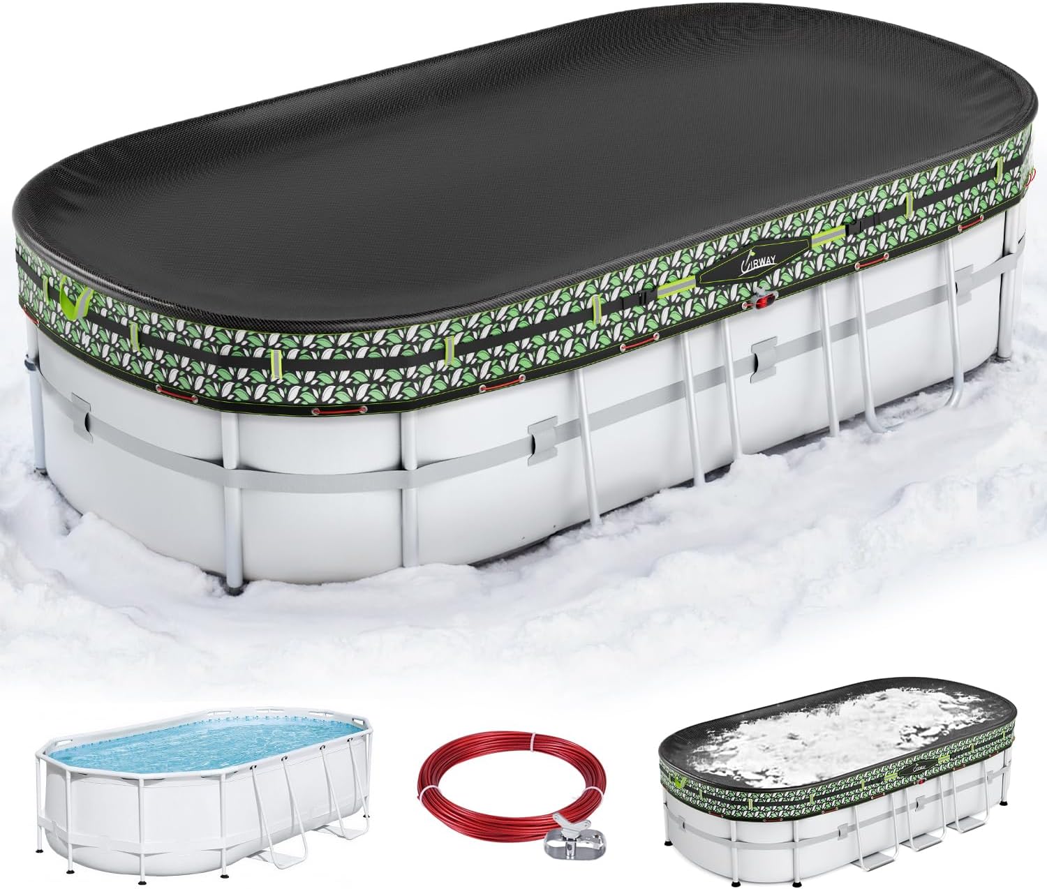 Amazon.com : UIRWAY Upgraded 15x30 ft Oval Winter Pool Cover- 185gsm ...
