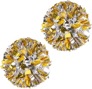 ZEALMAX Pack of 2 Beautiful Cheerleading Pom Poms Sport Accessories for Sports Dance Cheering Children Adults, Gold+Silver