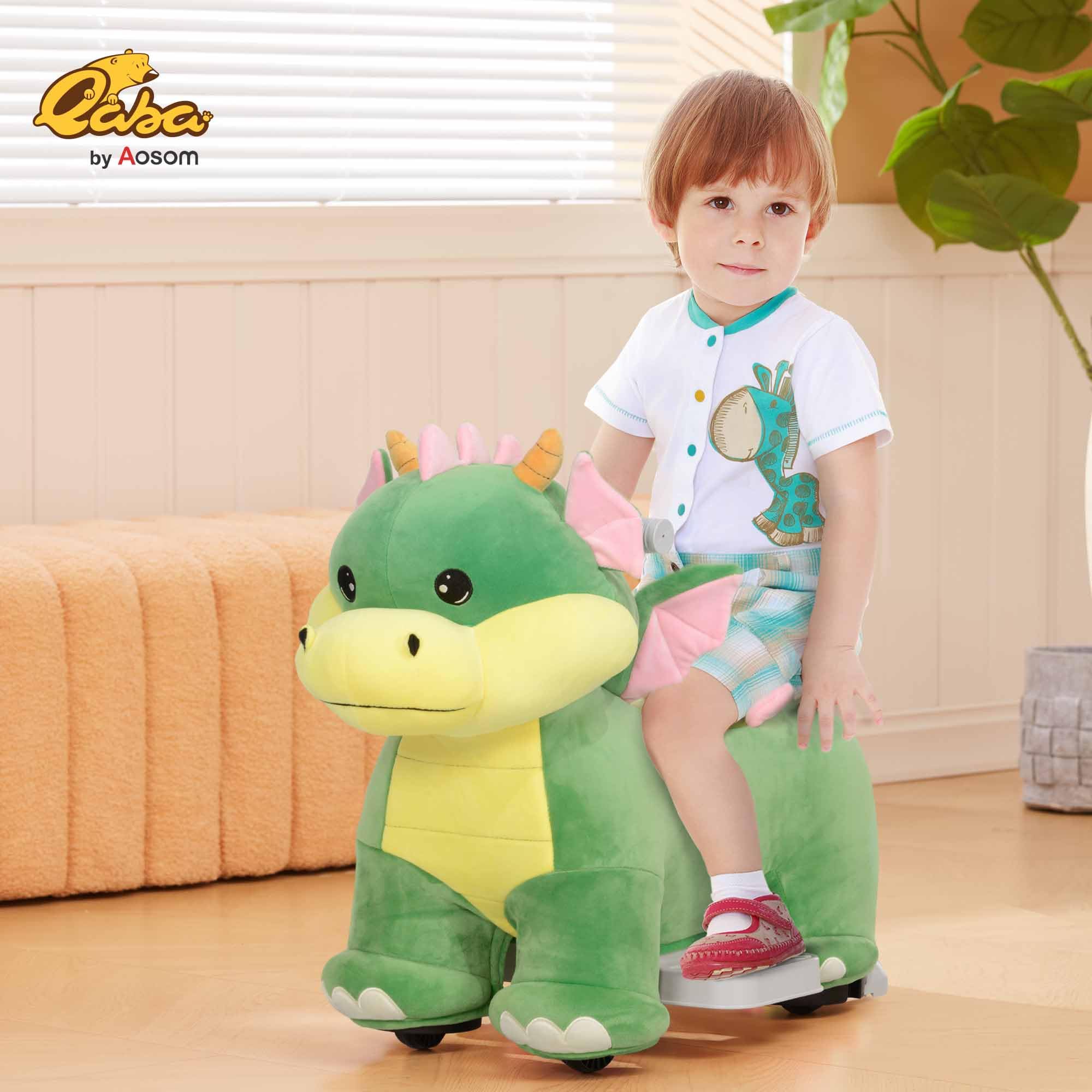 Qaba 6V Kids Ride on Horse, Battery Powered Ride on Toy, Triceratops Shaped Electric Riding Animal with Music Forward, PU Wheels, for Girls Boys Aged 18-36 Months, Green