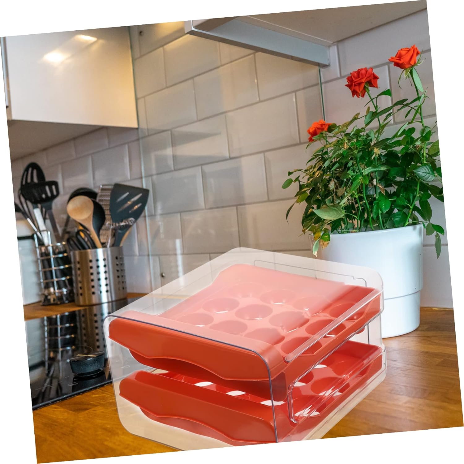 Drawer Egg Organizer Multi-Function 32-Compartment Refrigerator Egg Storage Box Portable Plastic Holder for Kitchen Wear-Resistant and Reusable