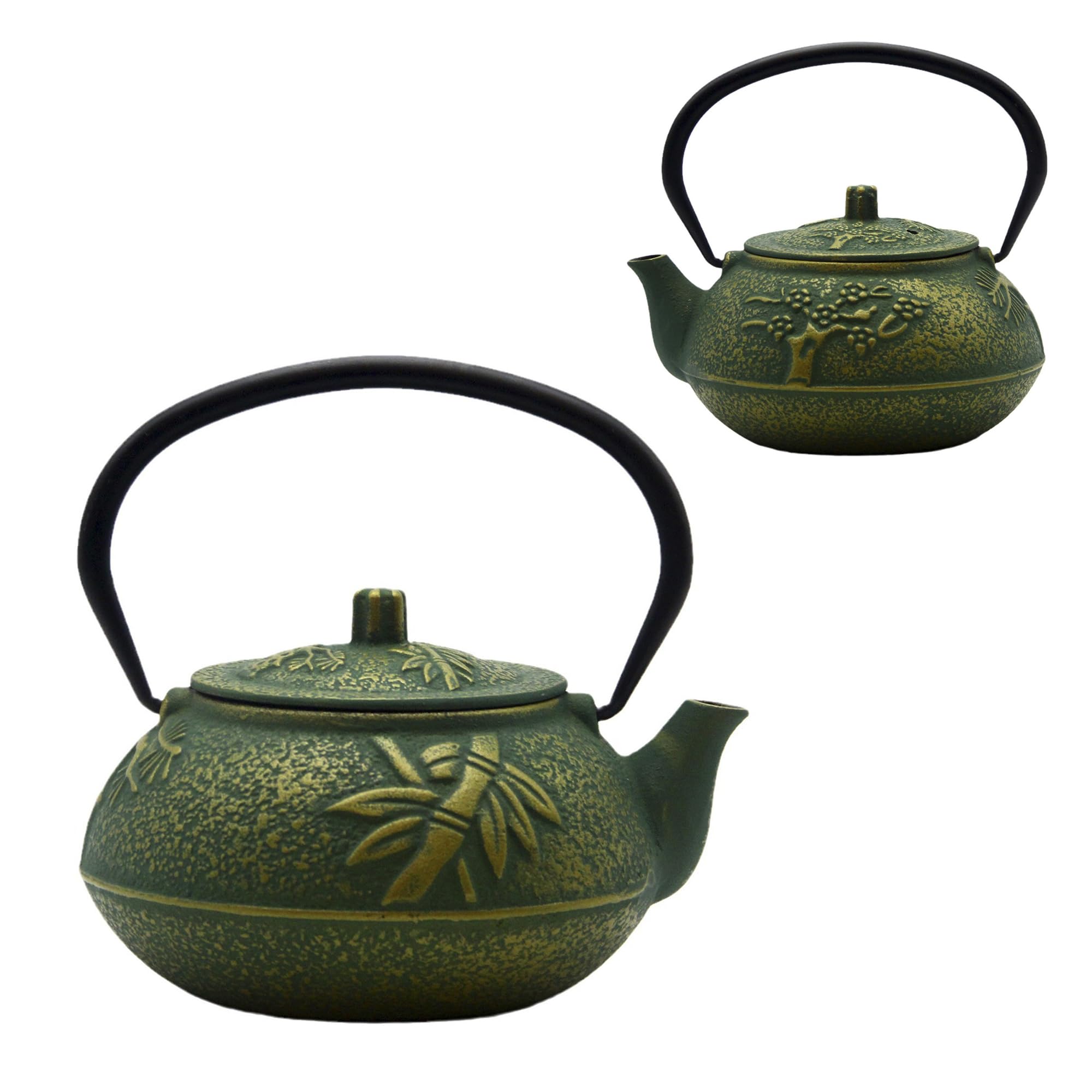 Tetera de hierro fundido, tetera SECHUDO recubierta con interior esmaltado para té suelto, tetera de hierro fundido con infusor de acero inoxidable para estufa segura (30 onzas, patrón 2)